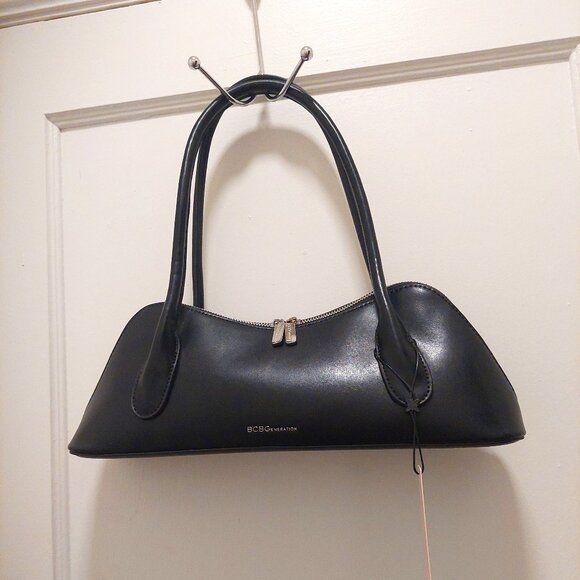 100% Auth BCBGeneration Retro Black Faux Leather Shoulder Bag NWT !!! - Picture 1 of 4